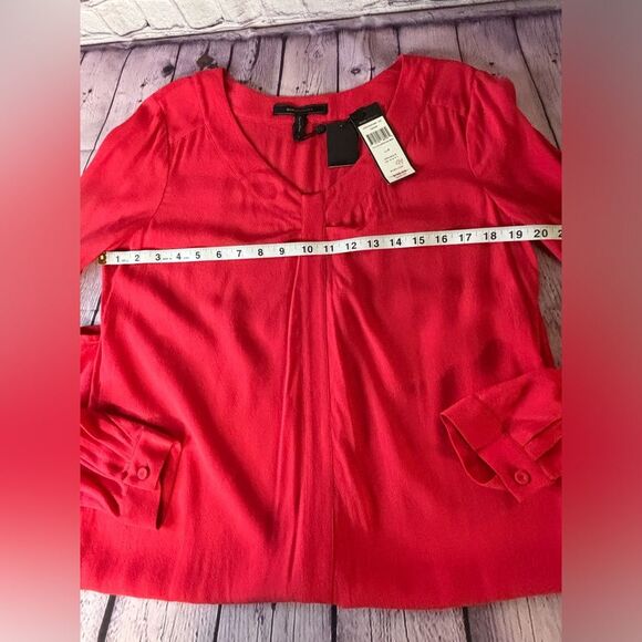 NWT BCBG Max Azria Levin Lipstick Red V-Neck Minimalist Long Sleeve Mini Dress S - Picture 7 of 9